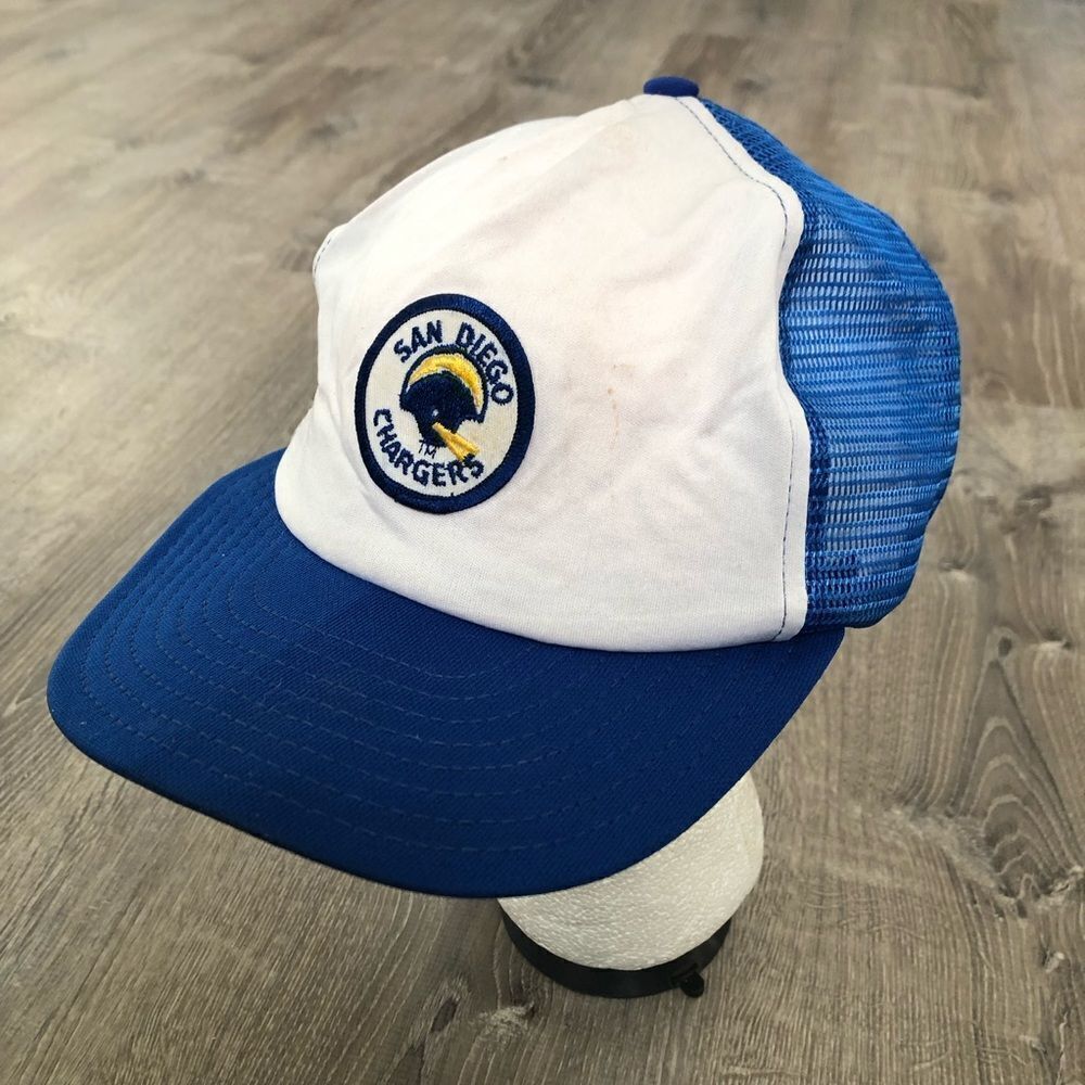 VTG AJD San Diego Chargers NFL Mesh Large Trucker Snapback Hat Cap White Blue